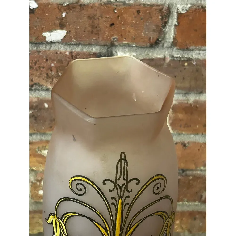 Vintage Pink Tall Art Nouveau Deco Enameled Glass Legras Vase Fleur de Marie